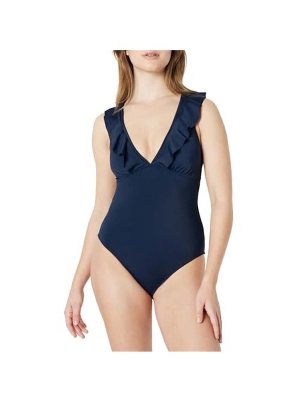 Navy Ruffle V-Neck One Piece Swimsuit Women's Swimwear